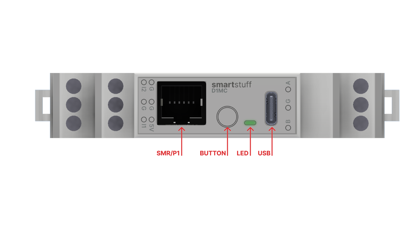 D1MC smart-meter input, button, status LED and USB connection