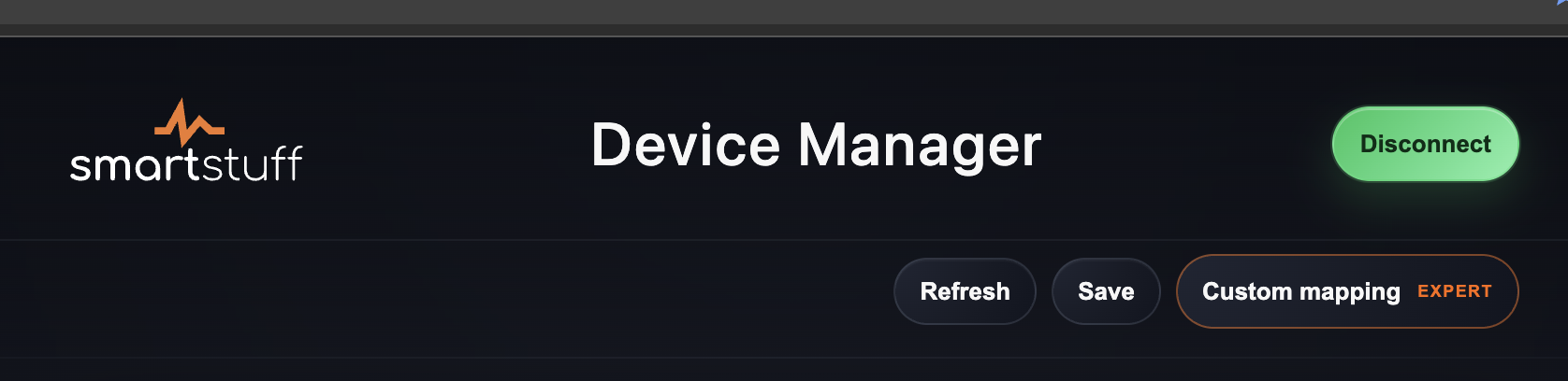 Device Manager subnavigation with Refresh, Save and Custom mapping Expert